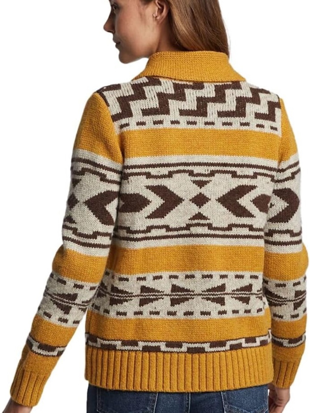 Pendleton Mustard Yellow, Cream & Brown Geometric Zip Cardigan - Picture 3 of 12